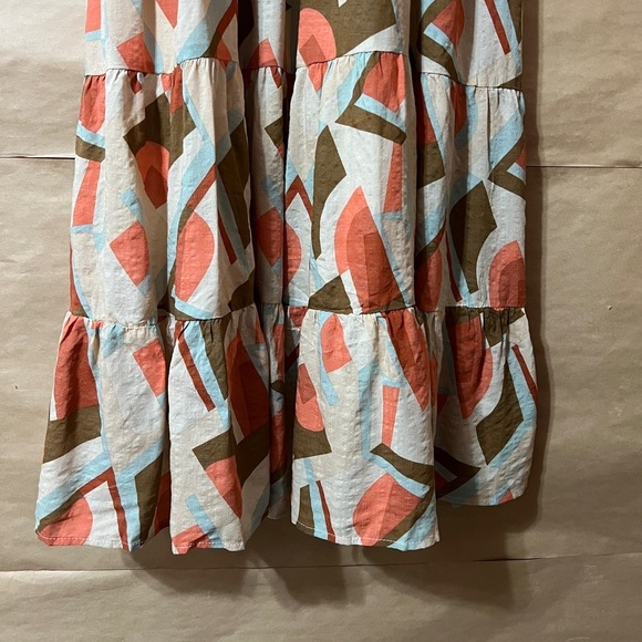 THML | NWT Mia Midi Dress Tie Neck Smocked Tiered Popover Geometric Print Size S - Picture 11 of 14
